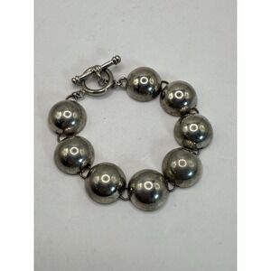 Vintage Silver Tone Domed Bead Bracelet with Toggle Clasp